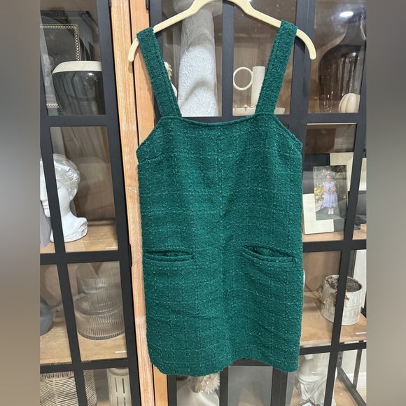 Abercrombie tweed shift mini dress pinafore jumper forest emerald pockets petite - Picture 2 of 9